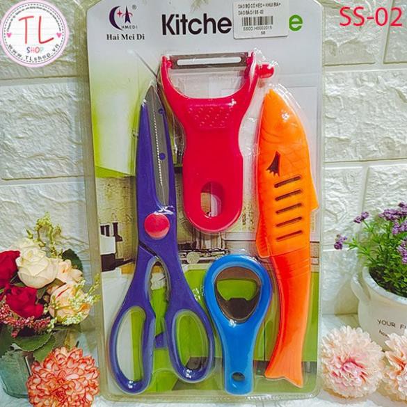 Combo dao con cá + kéo + dao bào + đồ khui bia – Bộ đồ dùng nhà bếp 4 trong 1 – Đồ dùng gia dụng