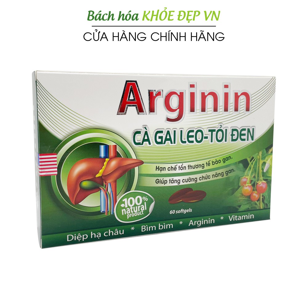 Viên uống bổ gan Arginin Cà Gai Leo Tỏi Đen giải độc gan, hạ men gan - Hộp 60 viên