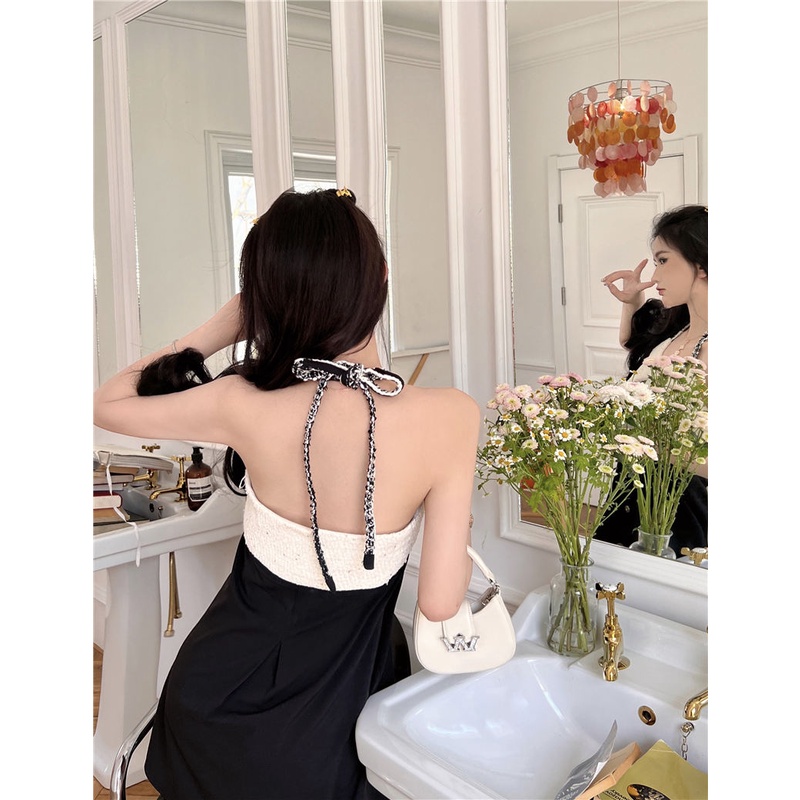 Đầm Hai Dây Ôm Dáng Phối Màu Đối Lập Phong Cách Hàn Quốc Thời Trang Mùa Hè Cho Nữ