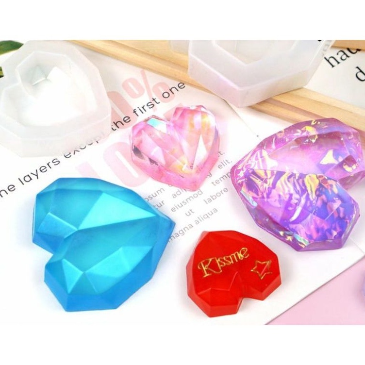 Khuôn trái tim 3D - Crystal Heart Mold - dùng trong sáng tạo Resin, Jesmonite, Nến