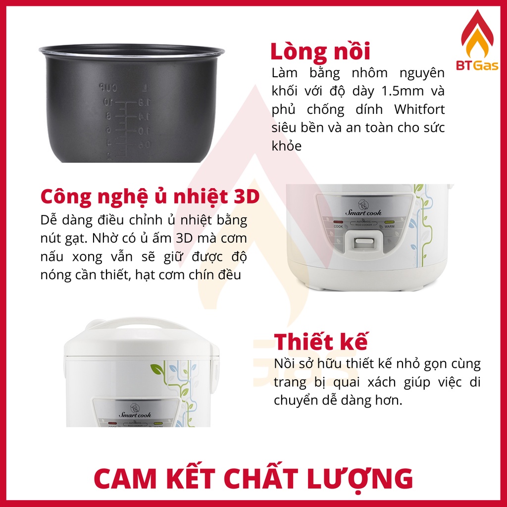 Nồi cơm điện nắp gài Smartcook RCS-1788, nồi cơm điện cao cấp 1.8 Lít