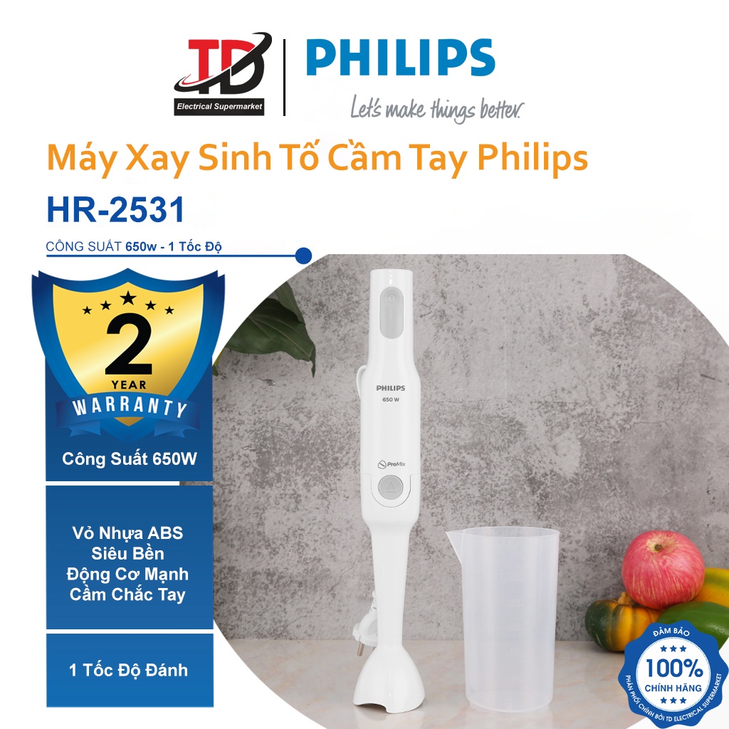 Máy Xay Sinh Tố Cầm Tay Philips HR2531 - Công Nghệ Xay Promix 650W - Bảo Hành Chính Hãng 2 Năm