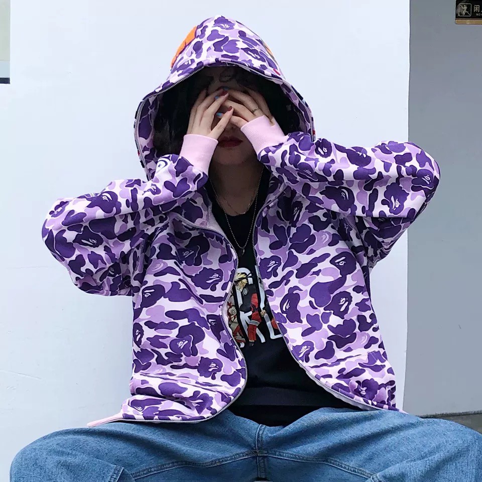 Áo khoác nỉ hoodie unisex bape cá mập