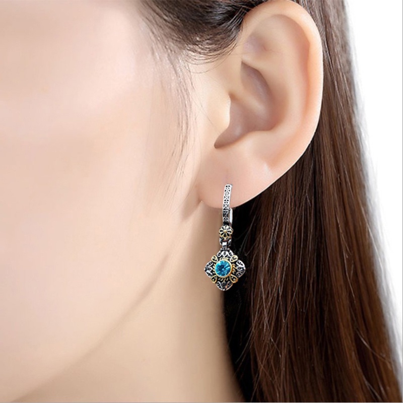 Khuyên Tai Bạc Đính Đá Sapphire Nhân Tạo Thời Trang Cho Nữ