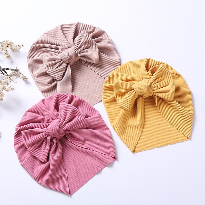 Mũ Turban Cotton Mềm Mại Co Giãn Nhiều Màu Sắc Dễ Thương Cho Bé