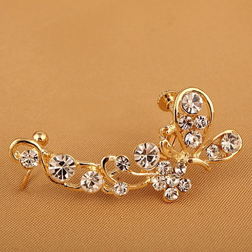 Khuyên vành tai trái đớn thiết kế hình bướm đính đá lấp lánh sang trọng dành cho nữ