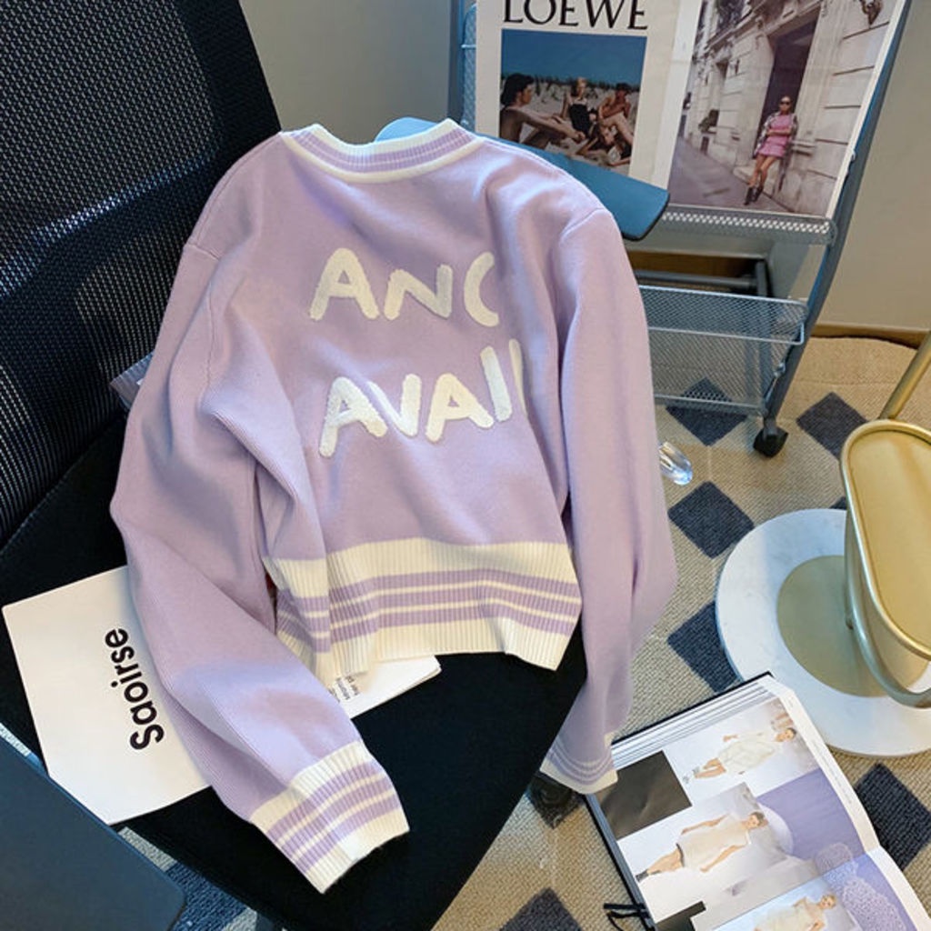 Áo cardigan Dệt Kim Tay Dài Màu Sắc Tương Phản In Chữ Thời Trang Mùa Thu Cho Nữ