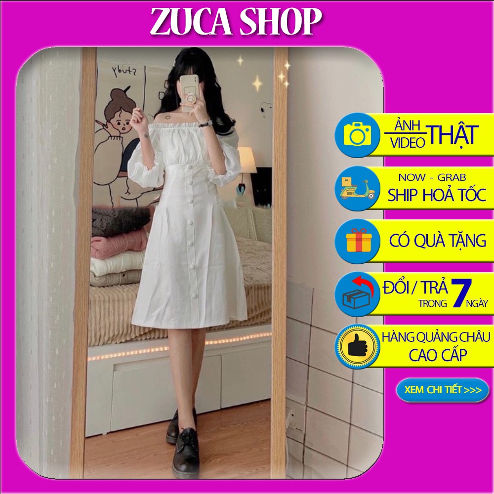 Váy trắng trễ vai thiết kế cúc bọc siêu xinh - Đầm trắng tiểu thư Hàn quốc (sẵn hàng) | BigBuy360 - bigbuy360.vn