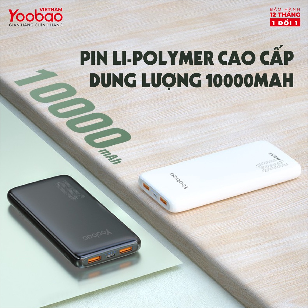 Sạc dự phòng Sạc nhanh YOOBAO D10Q 10000mAh Sạc Nhanh Cổng USB Kép Pin Polymer Cao Cấp - Hàng phân phối chính hãng