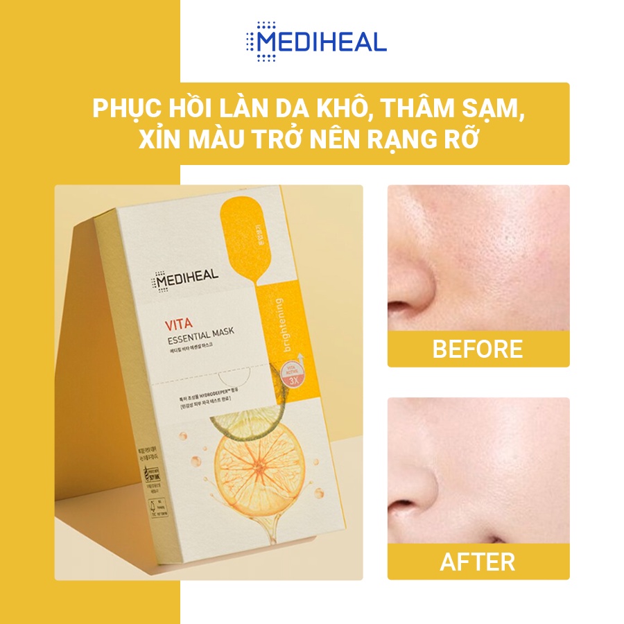 Mặt Nạ Dưỡng Da Trắng Sáng, Mờ Thâm Cho Da Mụn Mediheal Vita Brightening Essential Mask 24ml