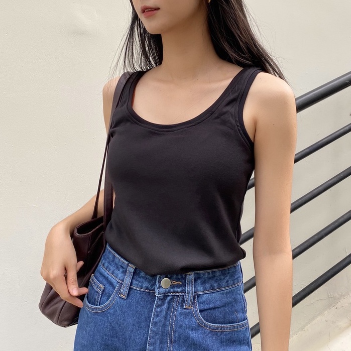 Áo Ba Lỗ Nữ Cổ Tròn Trắng, Đen - RTT - Hashtagem ( freesize dưới 55kg)