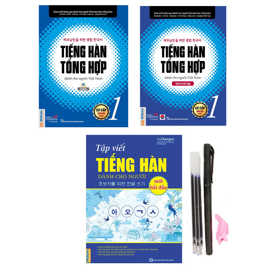 Sách - Combo Tiếng Hàn Tổng Hợp Sơ Cấp 1 (Giáo Trình + Sách Bài tập) Và Vở Tập Viết Tiếng Hàn Tặng bút bay mực