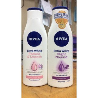 **Sữa dưỡng thể Nivea Extra White ngày và đêm.