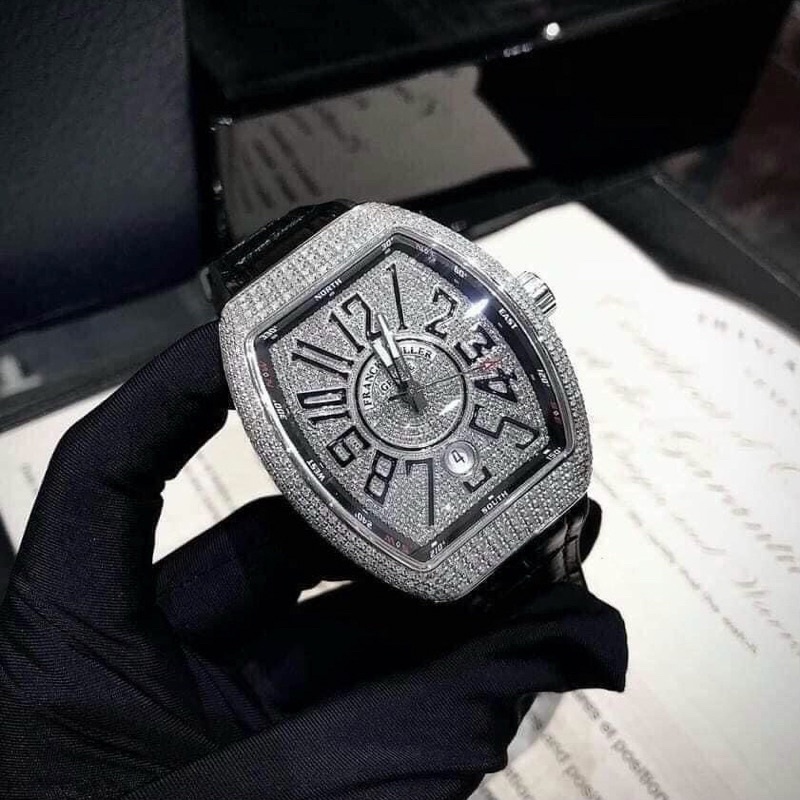 Đồng Hồ Nam Frank Muller V45 Automatic Trắng Đính Full Đá Kim Cương Sang Trọng Hàng Chuẩn Cao Cấp - Bảo Hành 3 Năm