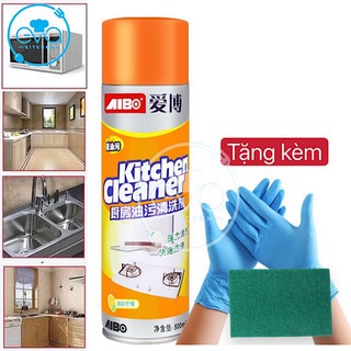 Chai Xịt Tẩy Rửa Đa Năng Nhà Bếp Dạng Bọt Tuyết Kitchen Cleaner Cam 500ml Tặng kèm đôi găng tay và Cước chùi xanh