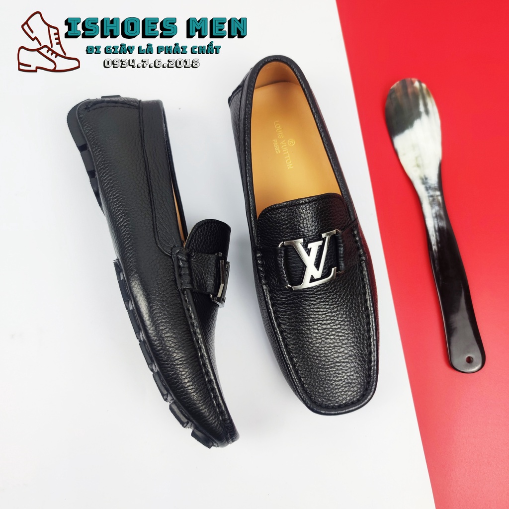 Giày lười da nam, Giày Mọi Moca LV Nam Phiên Bản Giới Hạn All Black Thời Trang Da Bò Xịn Chuẩn Form Nhập Khẩu Full Box