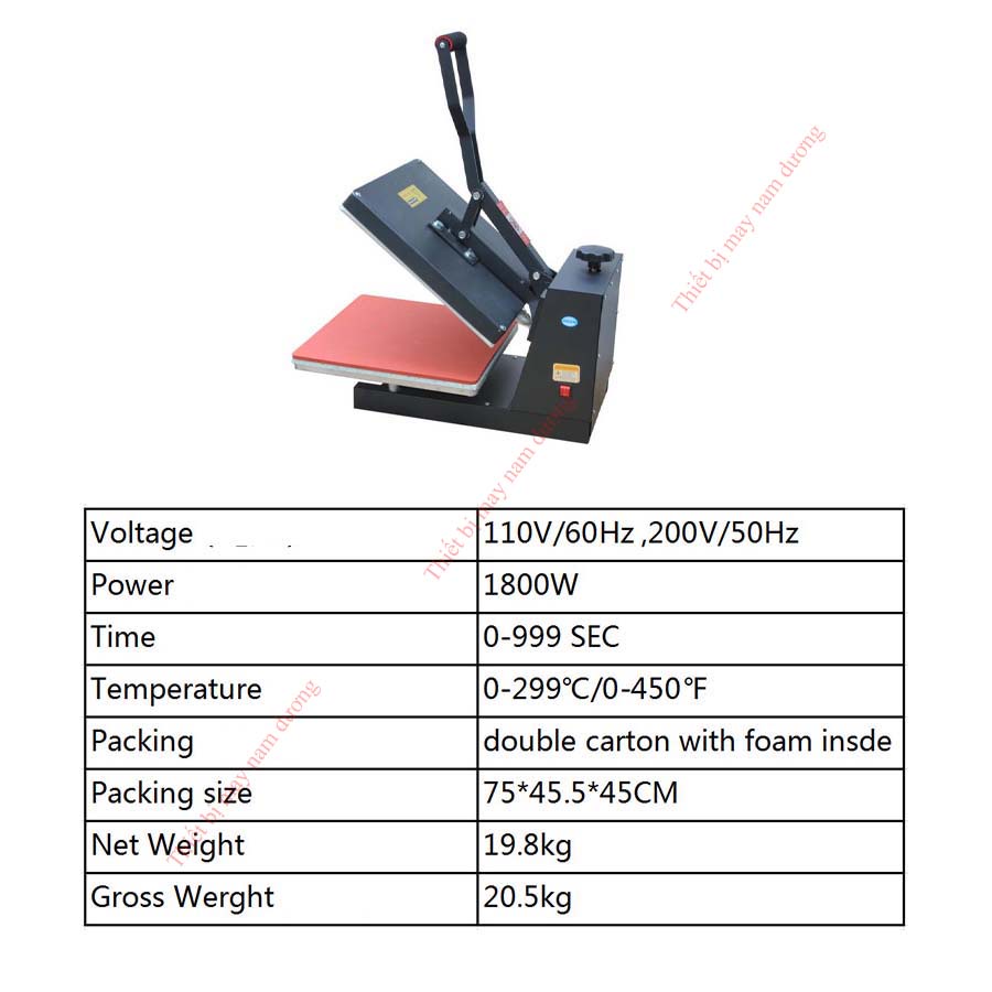 Máy ép nhiệt một bàn ép tay 38 x 38 &gt; máy ép chuyển nhiệt quần áo ( bảo hành 12 tháng )