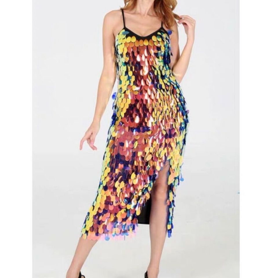 Đầm Dài Hai Dây Đính Kim Sa Lấp Lánh Dành Cho Nữ Đi Biển