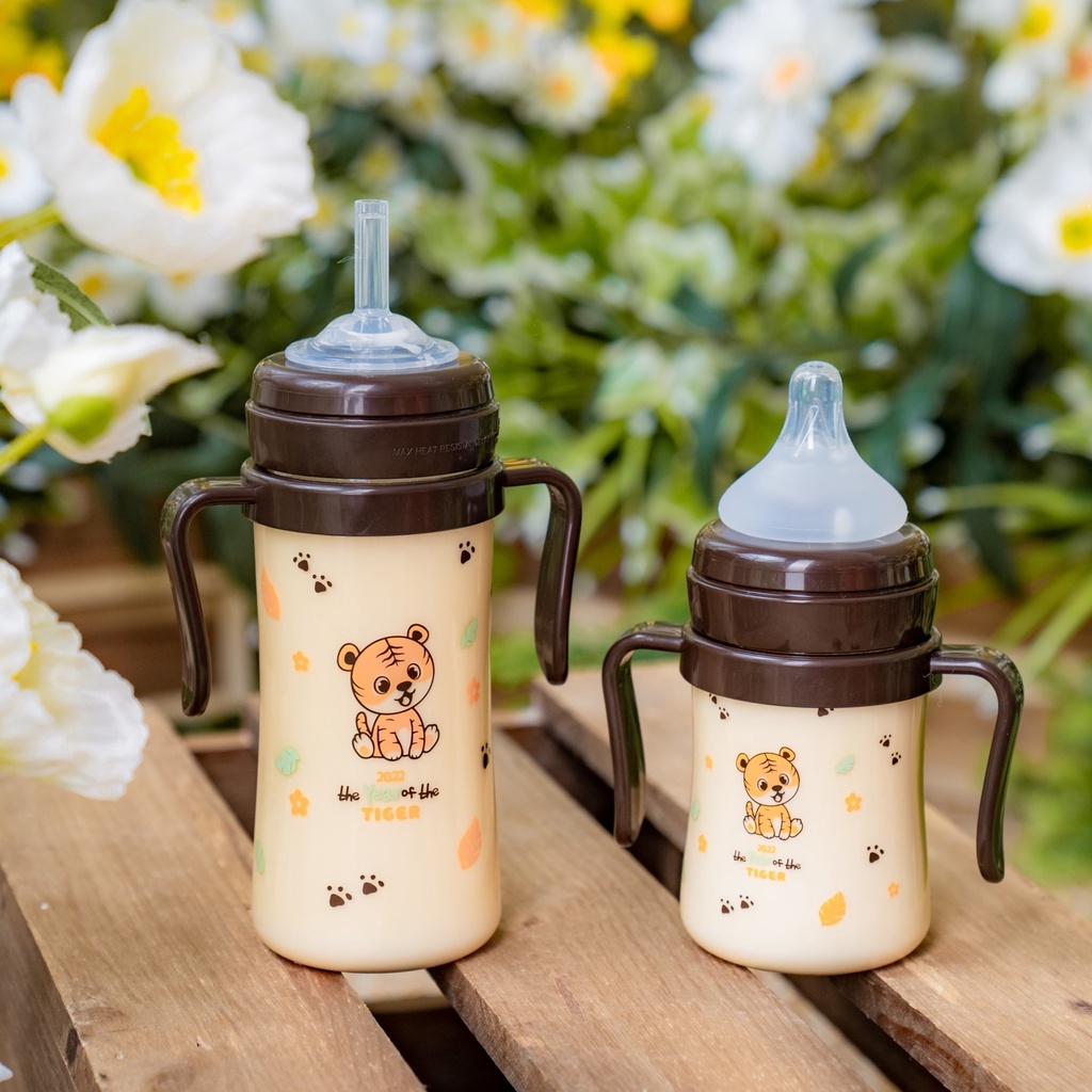 Bình sữa Bebepick mẫu Hổ Nâu núm ti silicone size 150ml - 250ml