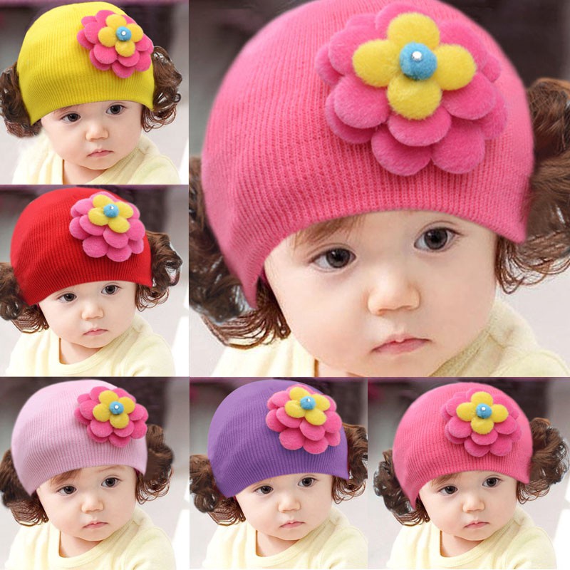 Mũ Beanie Dệt Kim Co Giãn In Họa Tiết Hoạt Hình Mèo Phối Tóc Giả Thời Trang Xuân Thu Cho Bé Sơ Sinh Từ 0-18 Tháng Tuổi