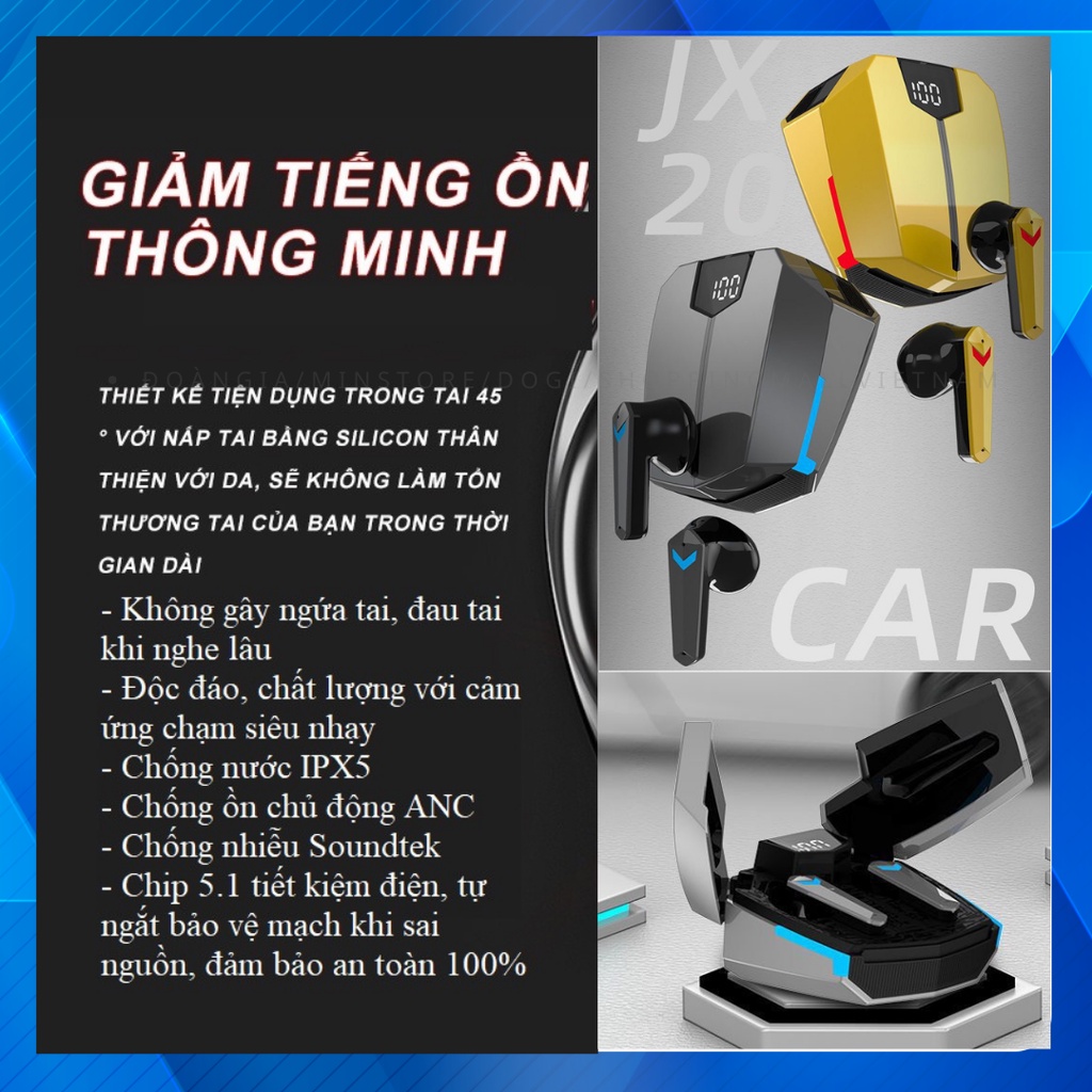 Tai nghe không dây bluetooth Gaming JX20 ENC thiết kế thể thao và gaming cao cấp ( Bản quốc tế, tặng găng gaming)