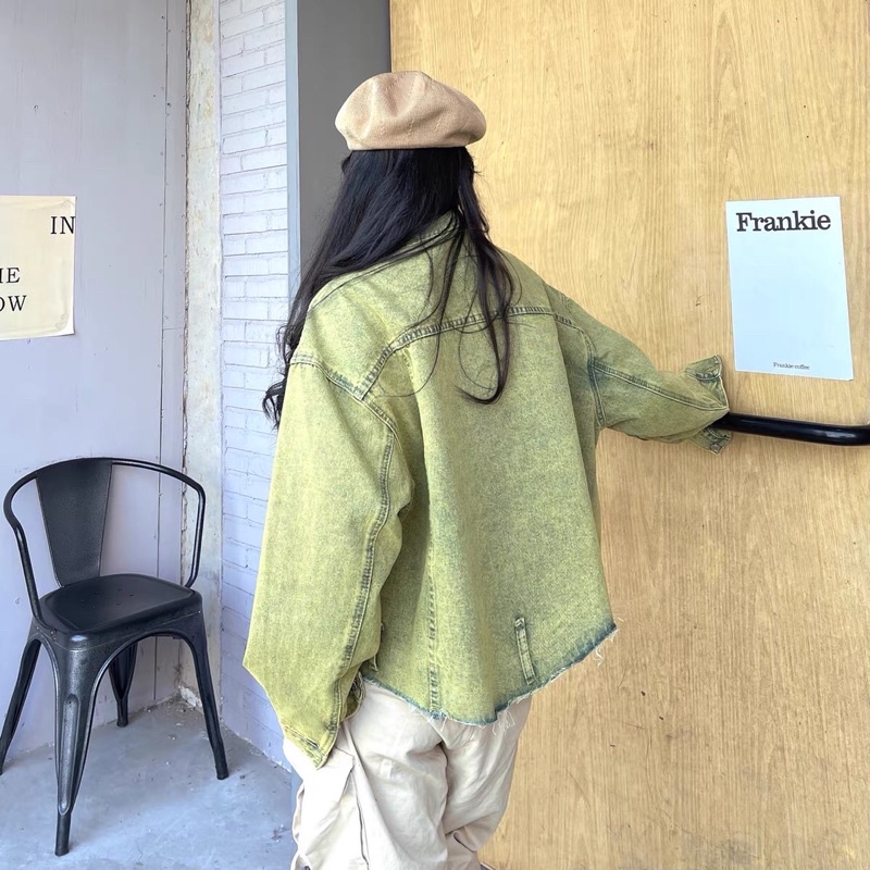 TKLIHN Áo khoác JEANS unisex xanh lá HOT FASHIONITA 2022