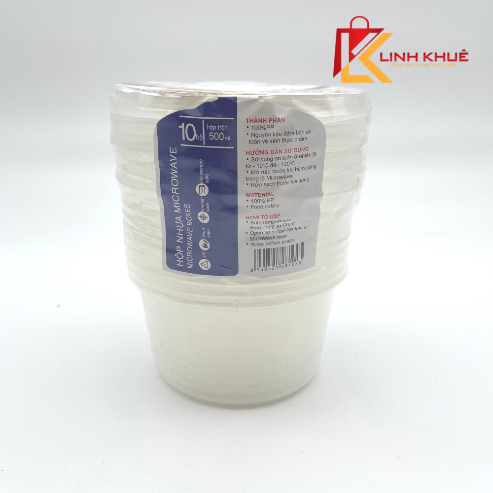 Hộp nhựa tròn 500ml kèm nắp - Hộp Microwave - Sp0008 - Hộp đựng thức ăn - Đồ dùng 1 lần