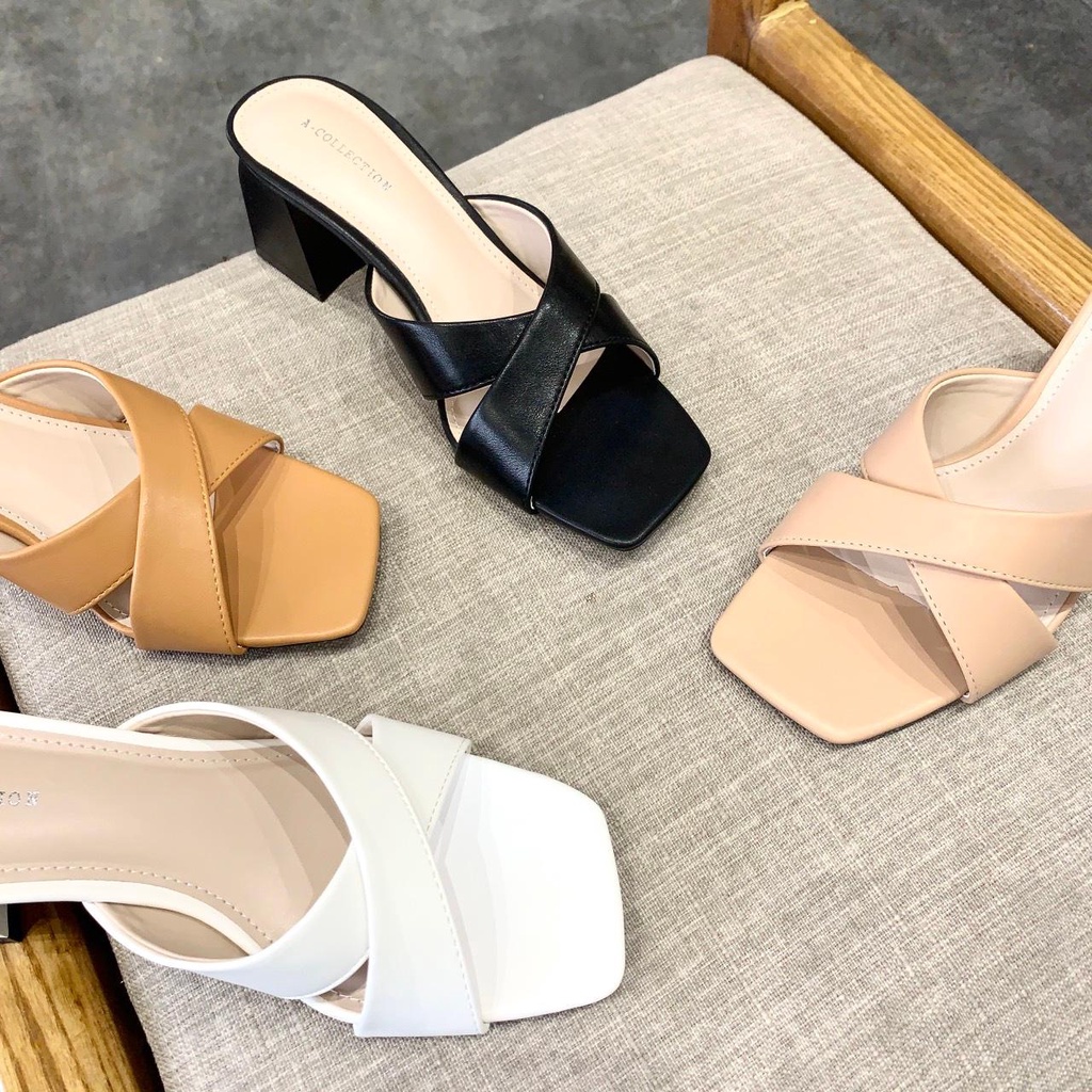 Dép A-COLLECTION quai chéo mũi vuông