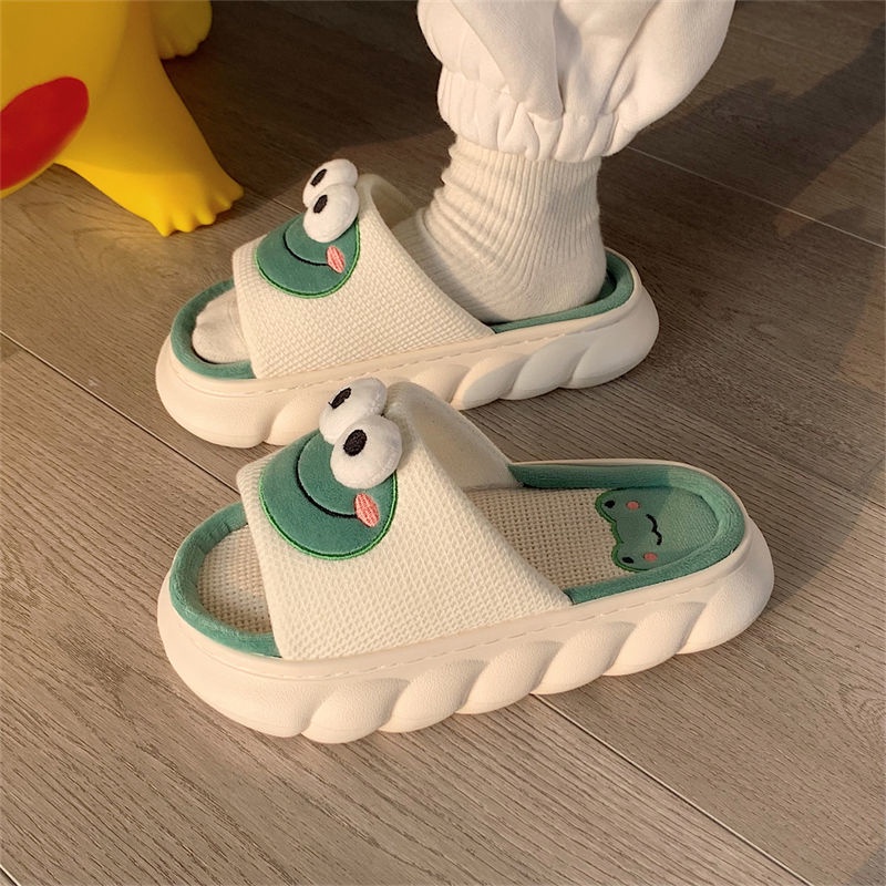 Oeteo Dép Đi Trong Nhà Đế Dày Họa Tiết Hoạt Hình Ếch Dễ Thương Cho Nam Và Nữ