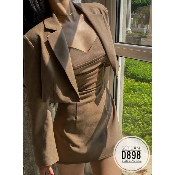 SET VEST BIGSIZE ĐẦM 2 DÂY KÈM ÁO KHOÁC CROPTOP