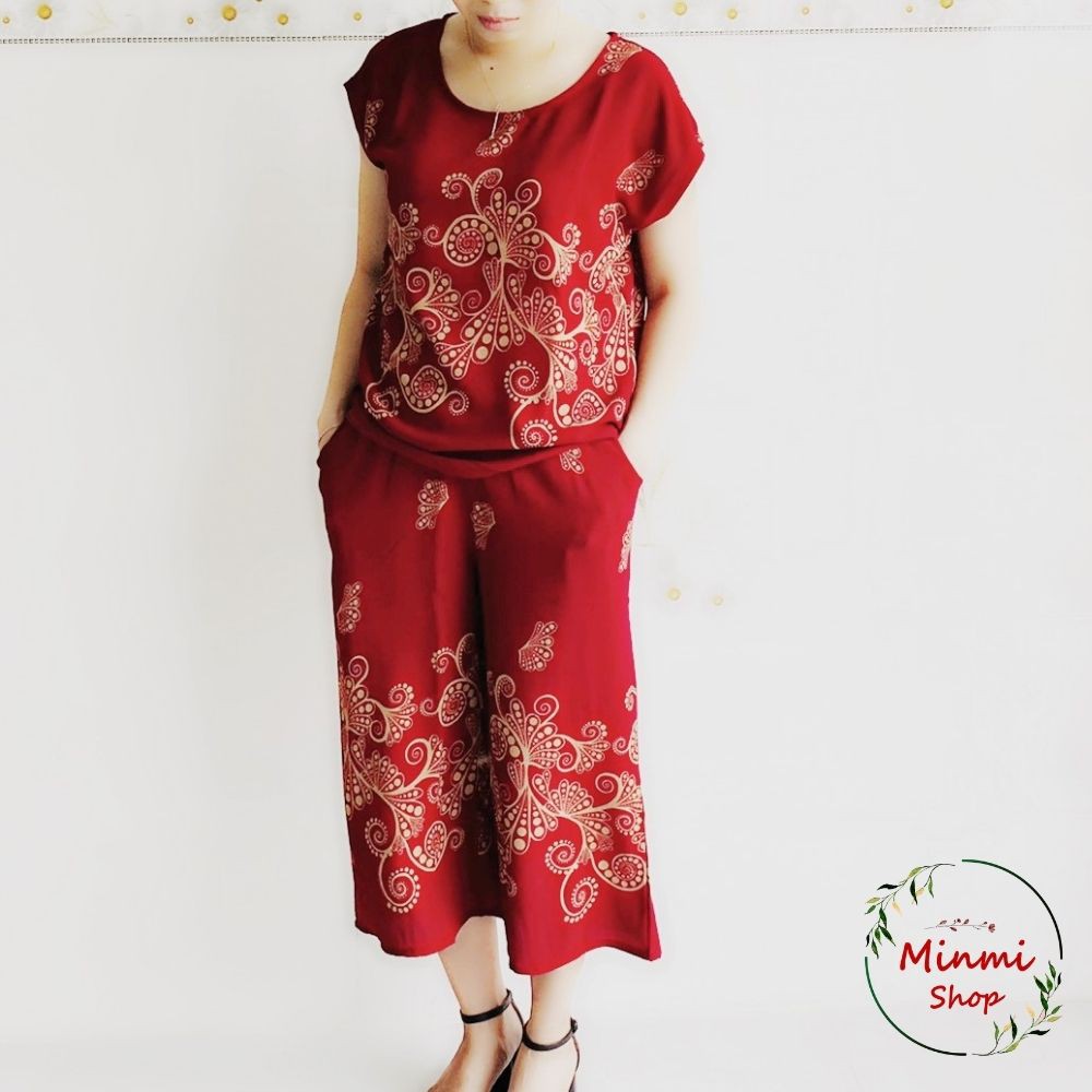 Đồ Bộ Trung Niên Ống Rộng Cho Mẹ Bà Ống Suông Quần Lở Hoạ Tiết Sang Trọng Voan Hàn Đồ Bộ Mặc Nhà U40 U50 | BigBuy360 - bigbuy360.vn