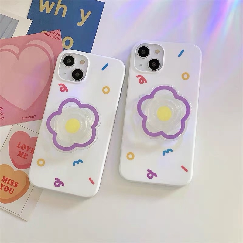 Ốp lưng iphone nền trắng kem kèm pop hoa tím