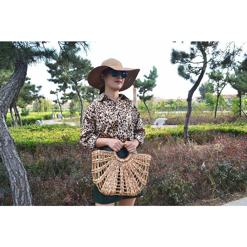 Túi cói nữ thời trang đi biển mùa hè Bán Nguyệt giá rẻ túi mẹ bé cói thủ công mỹ nghệ TC01