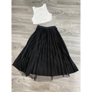 Set áo crop chân váy dập li dài lưới loại đẹp
