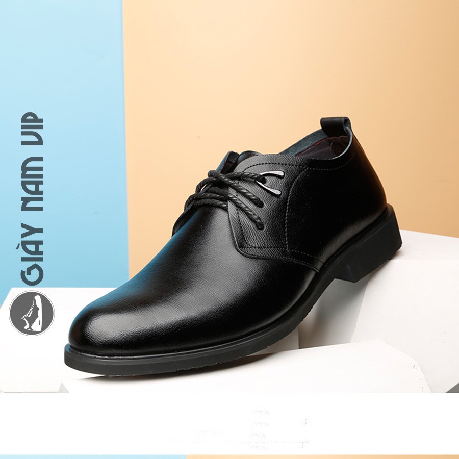 Giày Da Nam Công Sở Da Bò Cao Cấp KAIWINGS Giày Tăng Chiều Cao Nam Đen Buộc Dây GD36