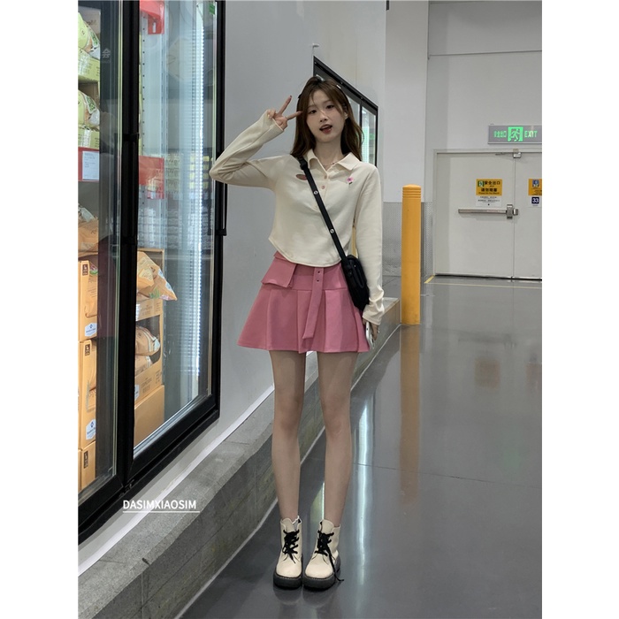 Áo Thun Croptop Tay Dài Thiết Kế Mới Thời Trang Mùa Thu Theo Phong Cách Hàn Quốc Cho Nữ