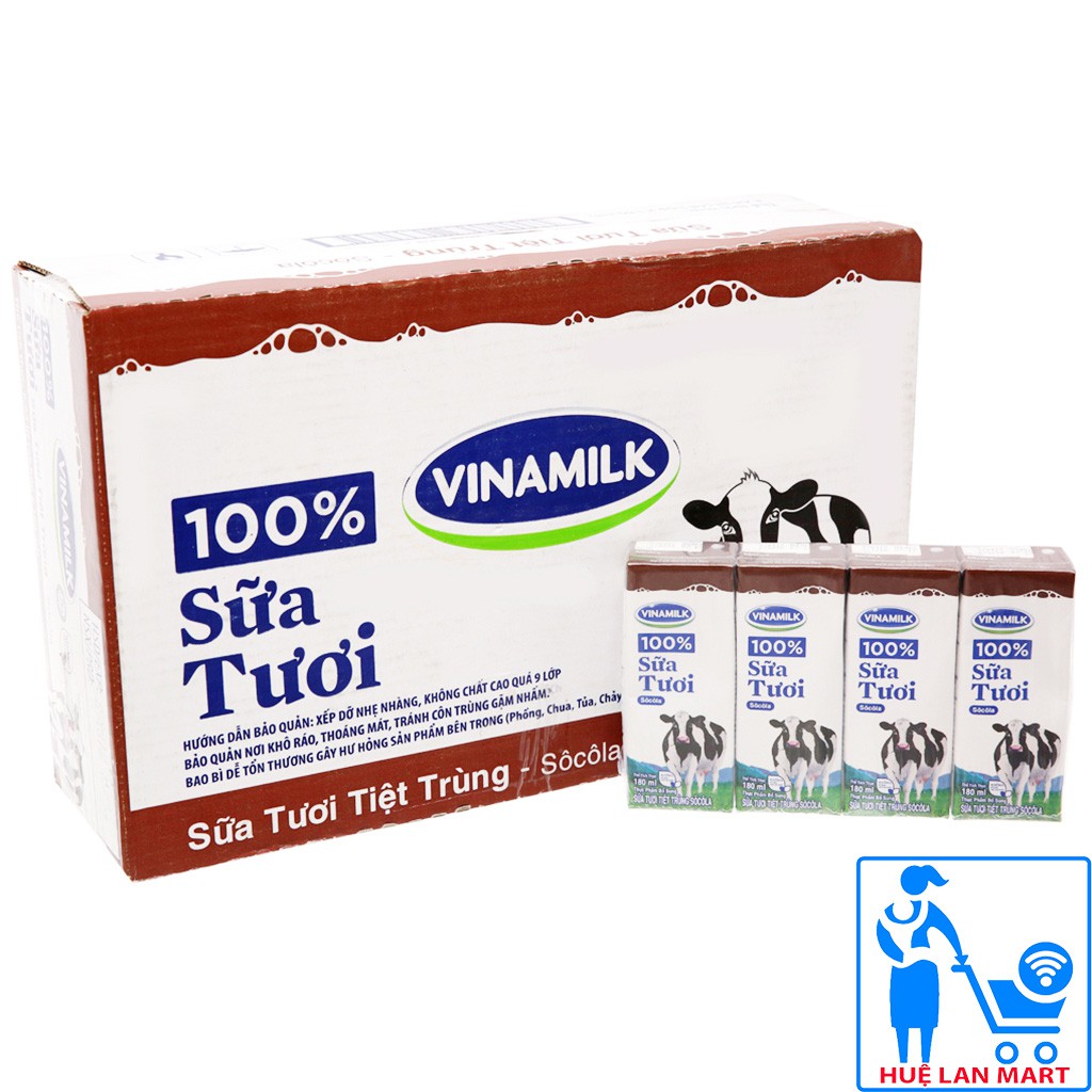 [CHÍNH HÃNG] Sữa Tươi Tiệt Trùng Vinamilk 100% Hương Socola Thùng 48 Hộp x 180ml