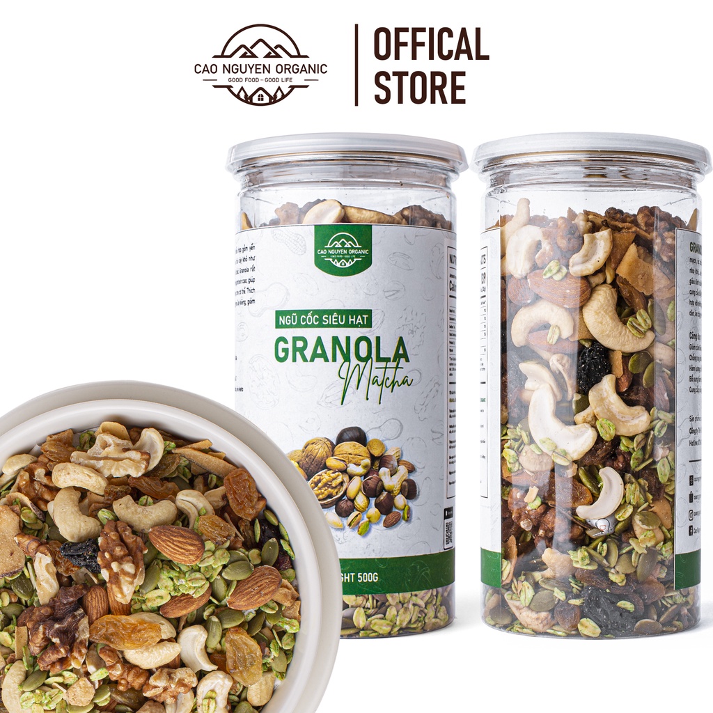 Granola siêu hạt vị Matcha CN ORGANIC thơm ngon, ngũ cốc giảm cân thêm hạt dinh dưỡng óc chó 250g/500g GRMC0002