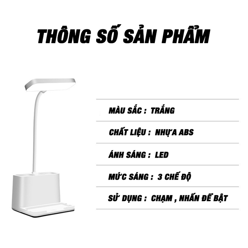 Đèn Học Để Bàn Shopehouse – 3 Chế Độ Sáng Ánh Sáng Tự Nhiên Bảo Vệ Mắt – Có 2 Ngăn Để Bút – Bật Tắt Cảm Ứng