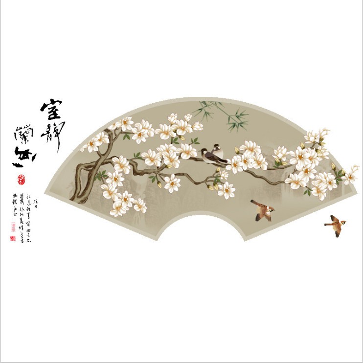 [HOT] Decal dán tường Tranh thủy mặc Hoa đào và chim trang trí phòng khách AmyShop