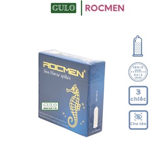 Bao cao su gai Rocmen Ngựa xanh kéo dài thời gian gel bạc hà mát lạnh Hộp 3 chiếc