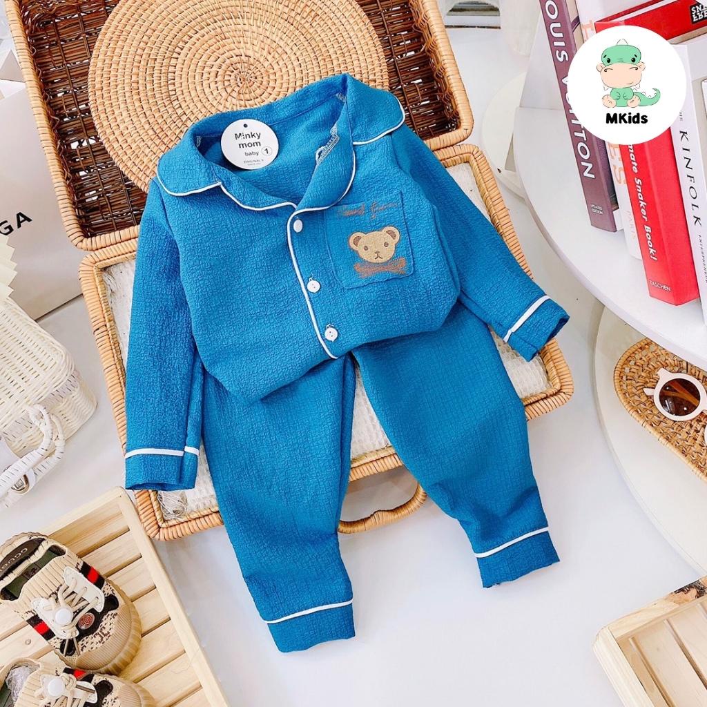 Đồ bộ pijama bé gái bé trai 1-5 tuổi, đồ ngủ cho bé gái bé trai, đồ bộ cho bé tay dài túi in hình gấu đáng yêu MKids BT5