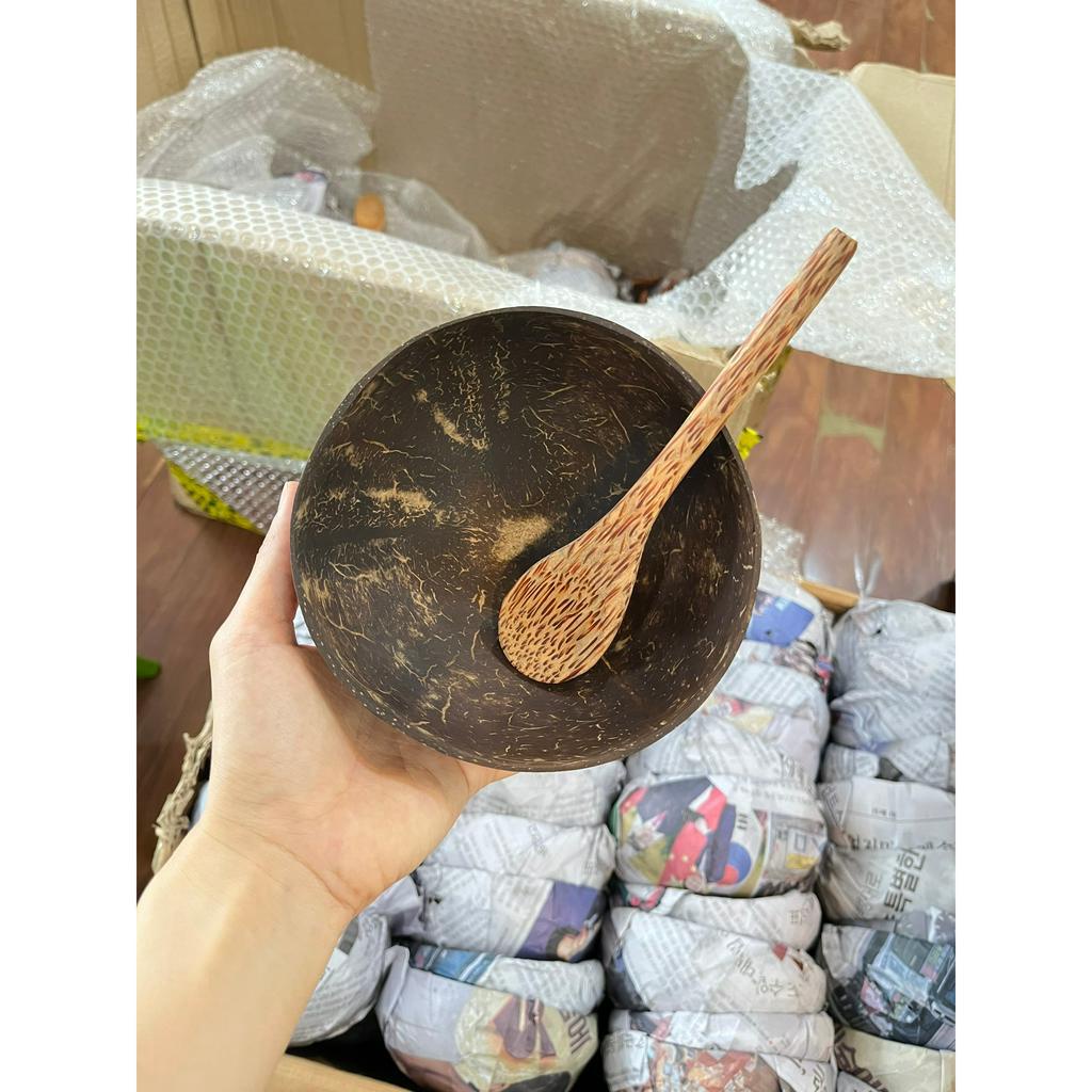 Combo Chén / Bát gáo dừa + Muỗng gỗ dừa, Gáo dừa khô