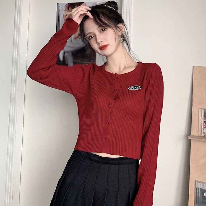 Áo Cardigan Dệt Kim Tay Dài Cổ Tròn Phong Cách Hàn Quốc Dành Cho Nữ