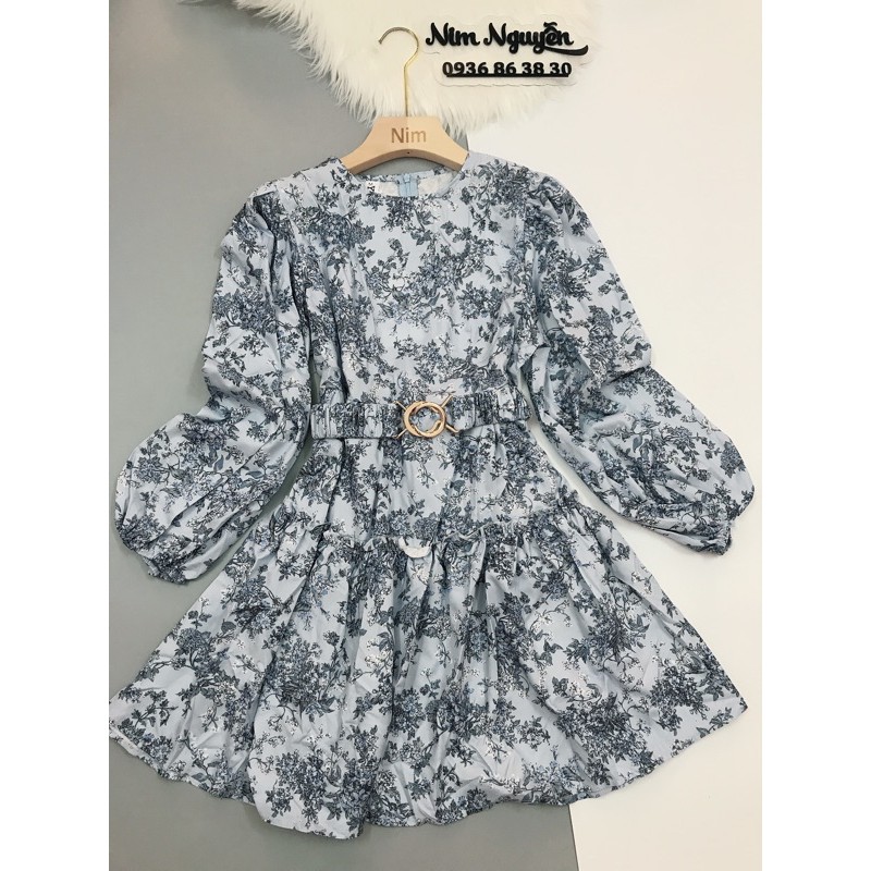 [HÀNG ORDER] Có ảnh thật. Váy hoa cổ tròn tay bồng hàng Quảng Châu, đầm hoa xanh dáng xoè kèm belt | BigBuy360 - bigbuy360.vn