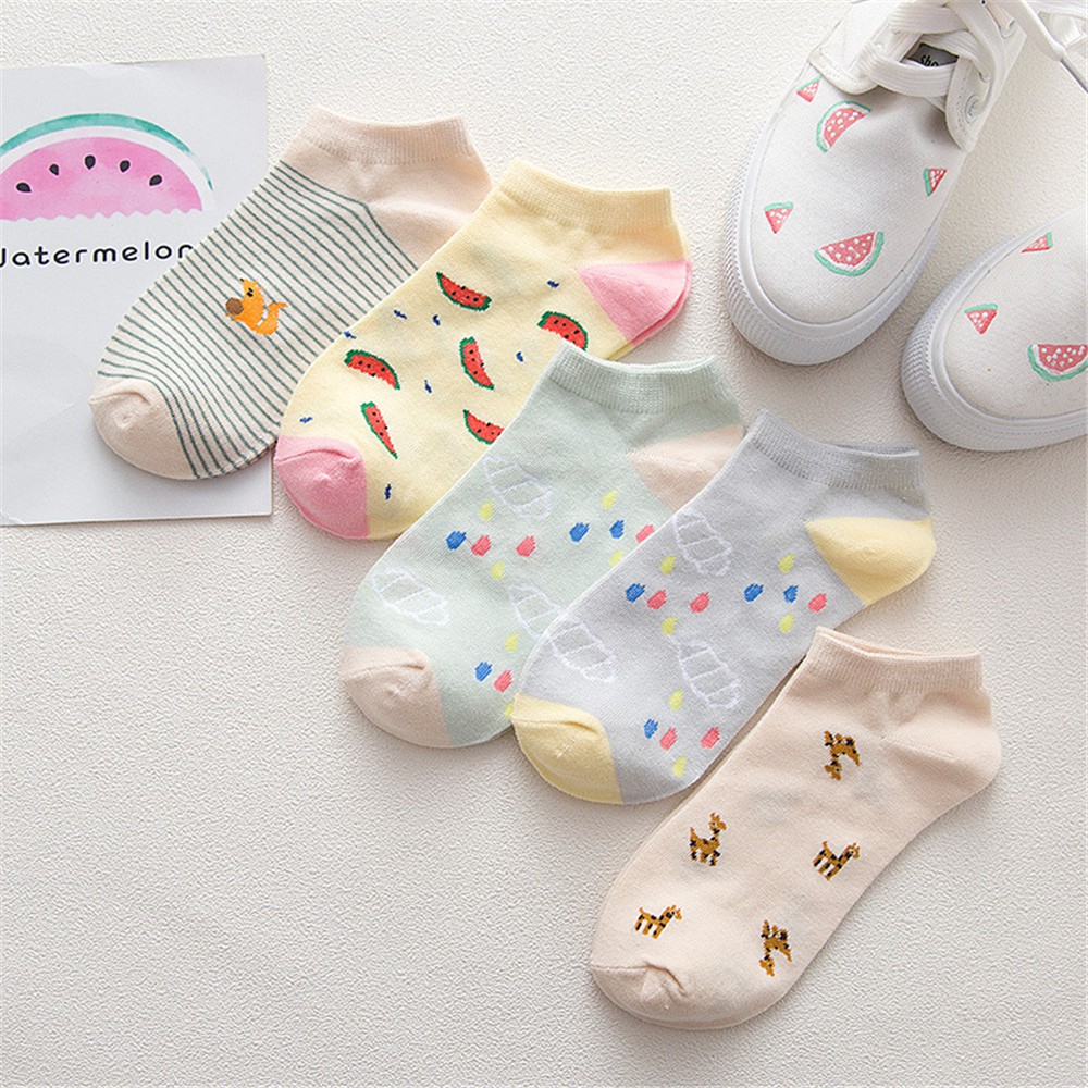 Set 5 Đôi Vớ Cotton Cổ Ngắn Thời Trang Cho Nữ