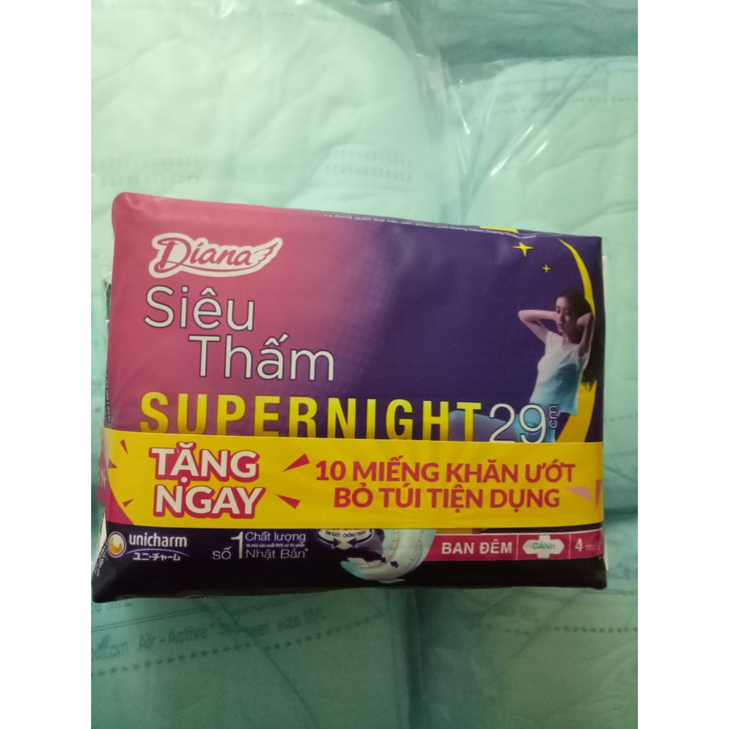 (Tặng gói khăn ướt) Combo 6 Gói Băng vệ sinh Diana Night đêm 29 cm (gói 4 miếng)