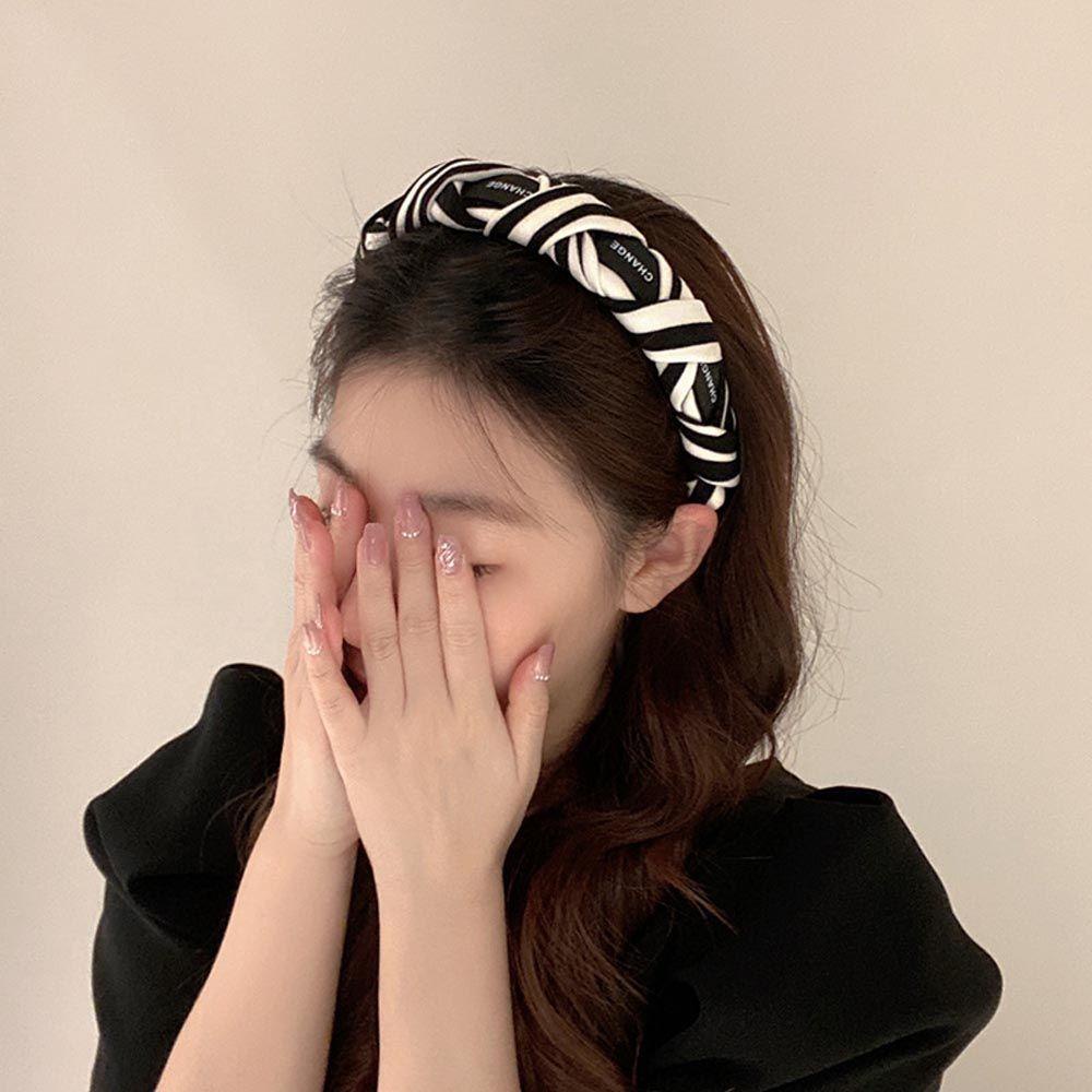 Băng Đô Cài Tóc Bản Rộng Họa Tiết Kẻ Sọc In Chữ Phong Cách Cổ Điển Chống Trượt Thời Trang Cho Nữ