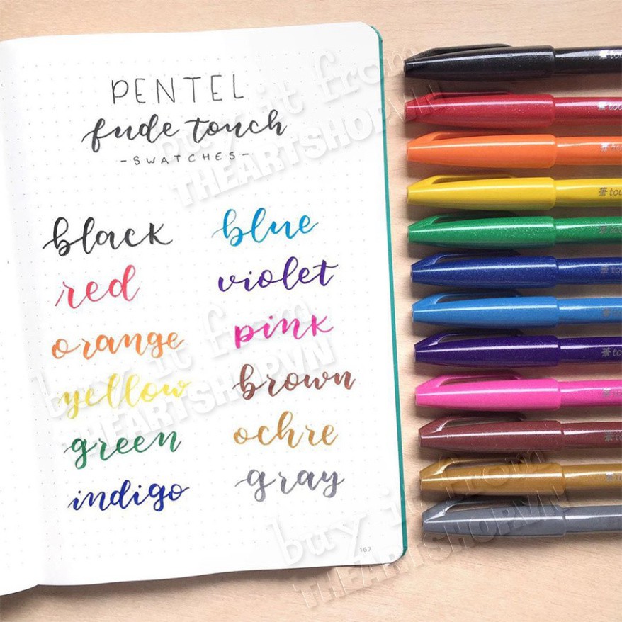 [G03] Bút viết thư pháp PENTEL Sign brush pen, fude touch 12 màu cơ bản SES15C S024