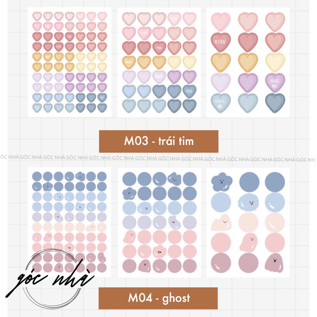 STICKER Chấm Hoạ tiết Cute Trái Tim Emotion Màu Pastel Decor Bullet Journal Dán Tường Xinh Xắn | Góc Nhà gocnha ST036